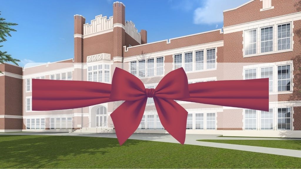 Mount Vernon High School Old Main with ribbon
