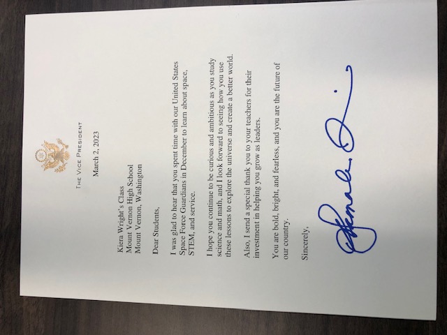 picture of letter from the vice president
