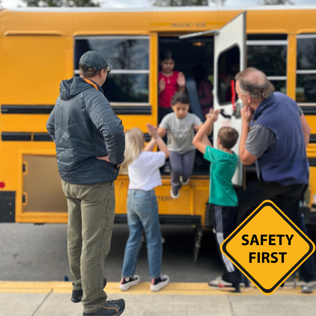 Students exiting a bus