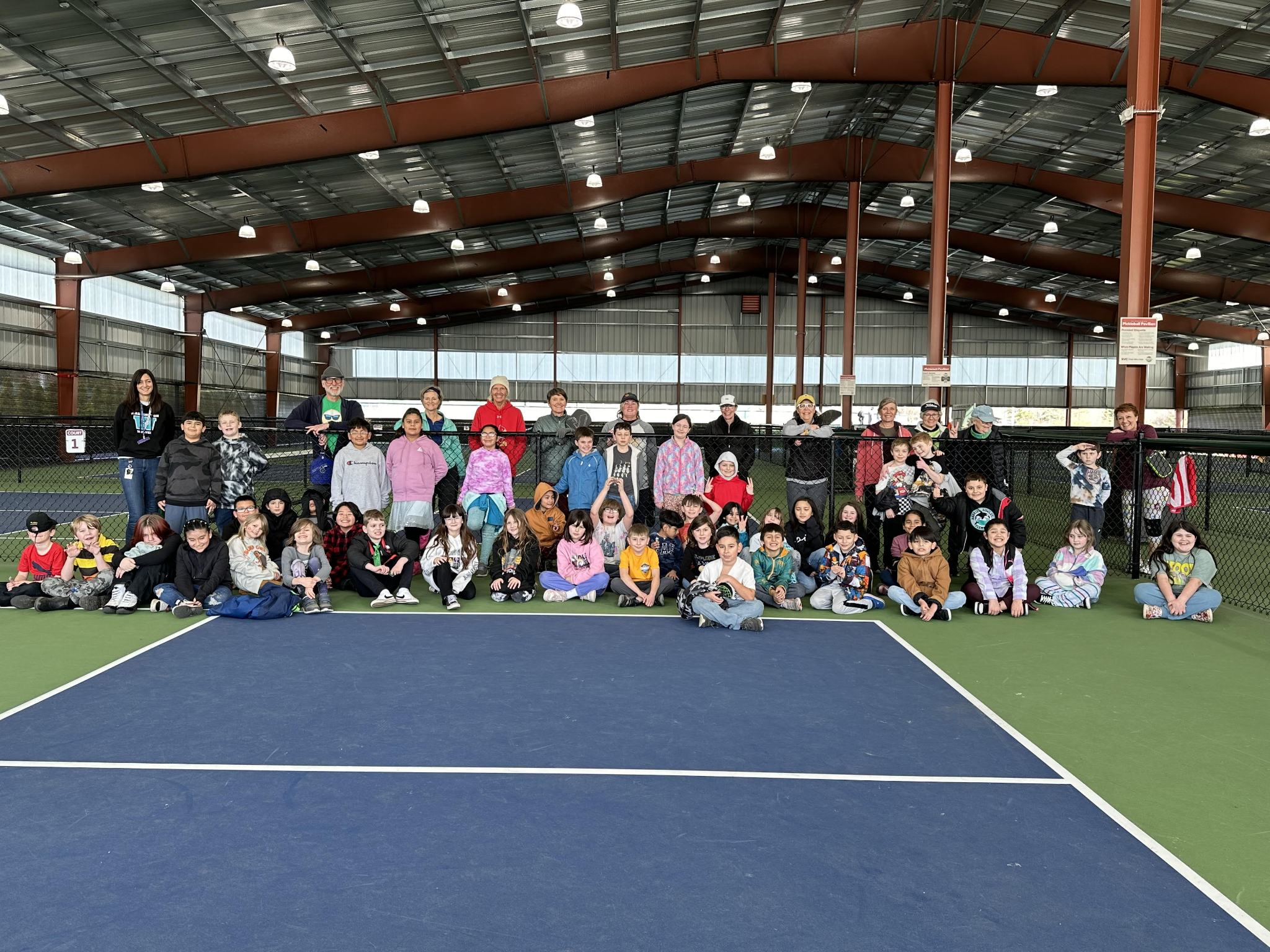students at the pickleball field